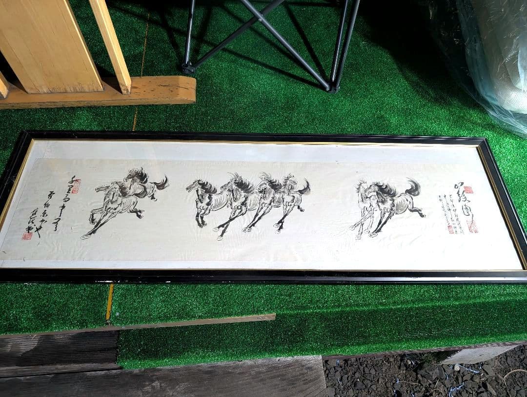 中国骨董 水墨画 中国の馬の絹の絵馬の芸術の絵絹の芸術の絵8頭の馬の