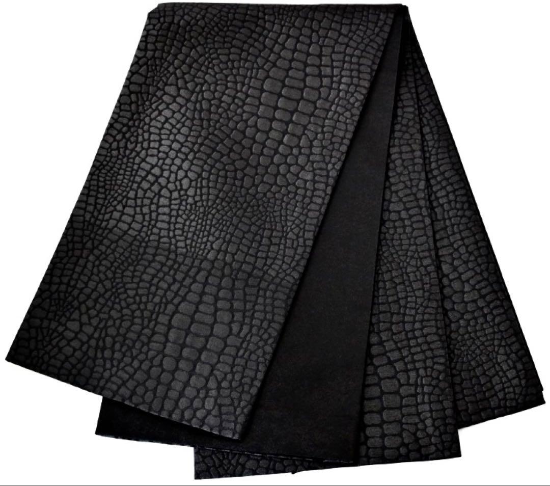 お仕立て上がり 振袖用 クロコ風 型押し柄 袋帯 日本製 ブラック 黒