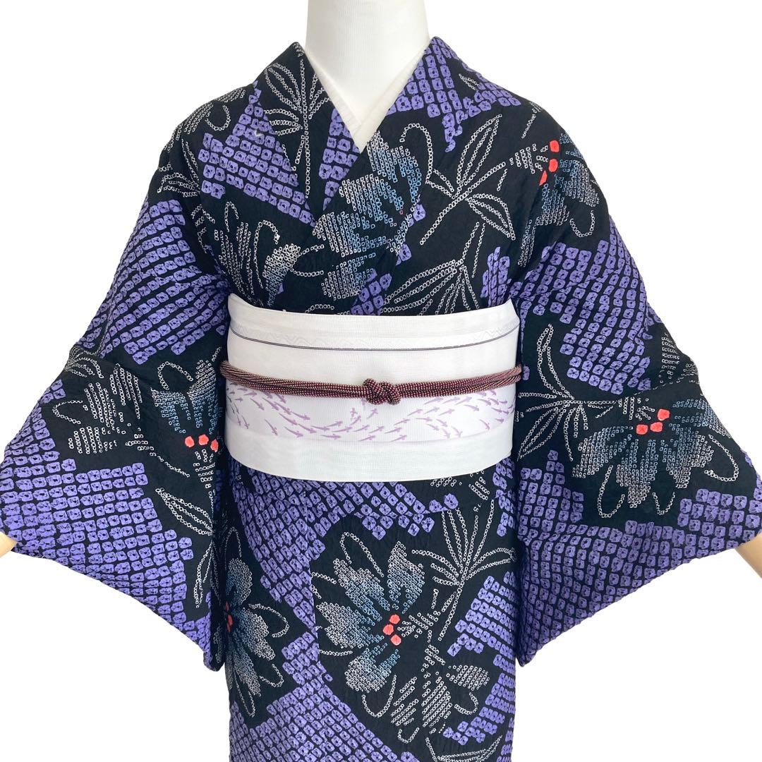 ★ゆうこです★™️60/4紫　身丈155 有松絞り　絞り染め　絞り浴衣　浴衣 公式】有松絞り浴衣 ゆかた屋つゆくさ