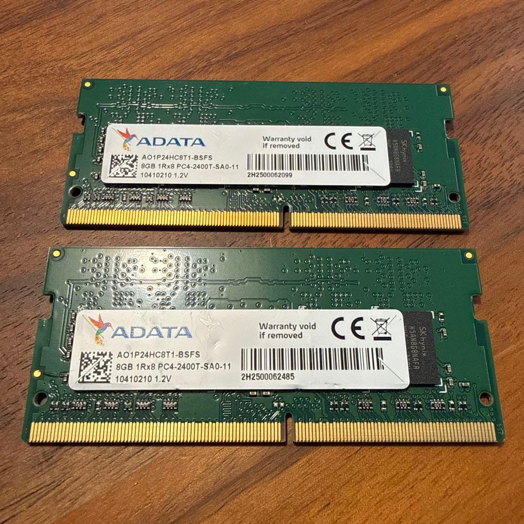 ADATA 8GB DDR4 メモリ2枚 PC4-2400T A-DATA PC4 2400T 8GB ADATA PC4-2400T-SA1-11 8GB DDR4 ノート