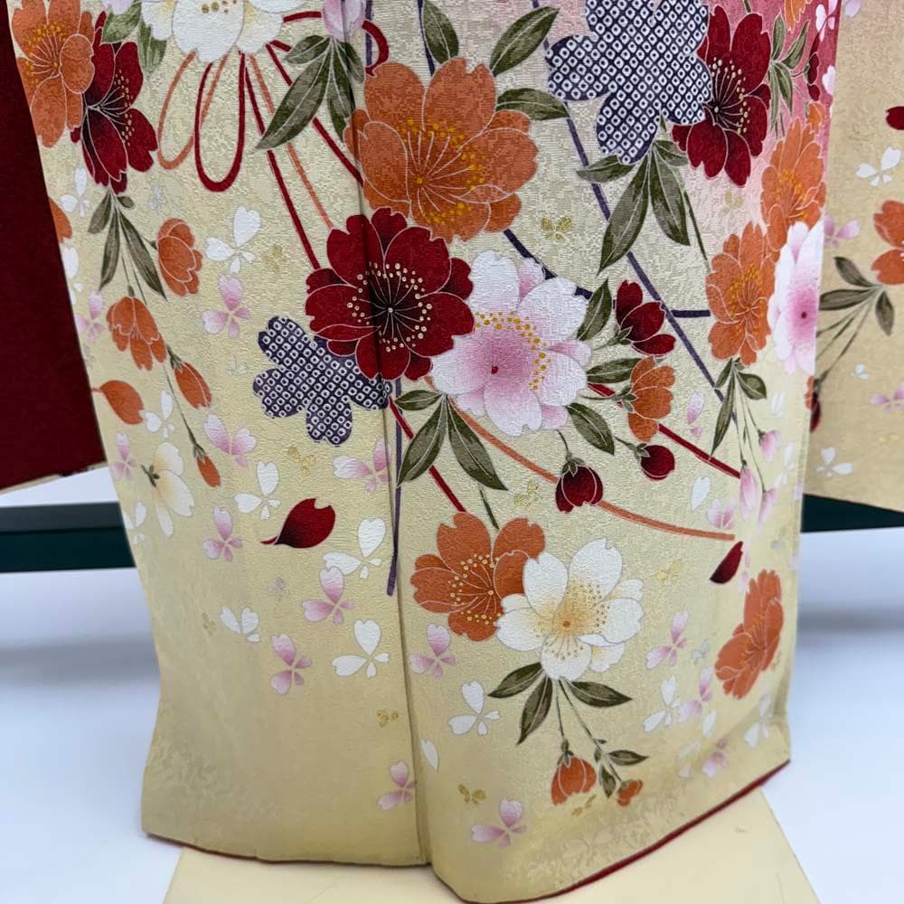 振袖 正絹 赤 黄色 古典花柄 裄68㎝ 成人式 中古 c-82 - メルカリ