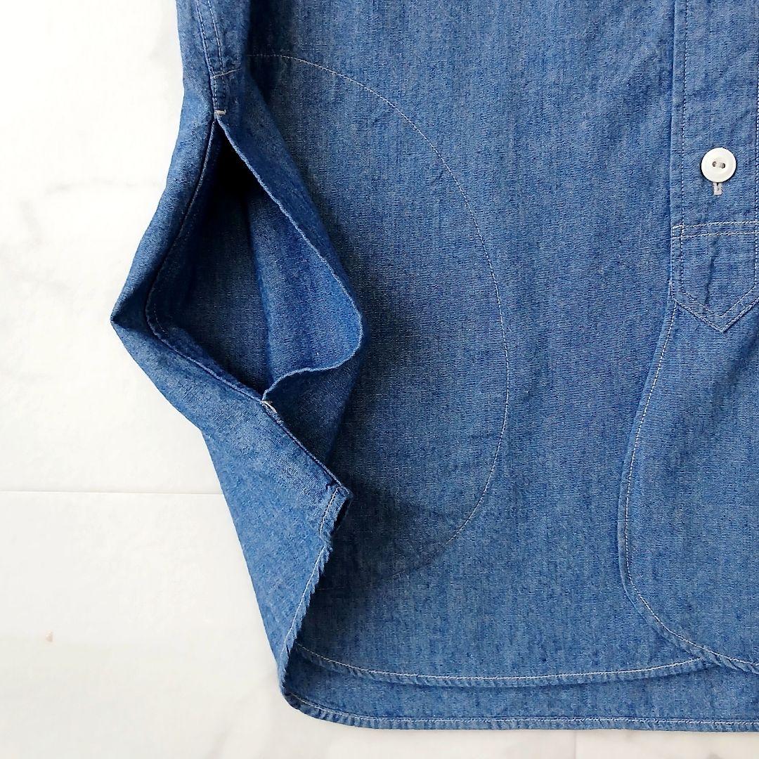 美品 ダントン 日本製 バンドカラー デニムシャツ シャンブレー 40