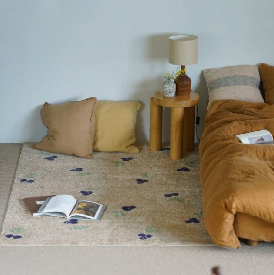 【未使用】cucan日本製1.5畳ラグマットゴム・接着剤不使用ブルーベリー柄 クーカン ｜ オリジナルラグ・マット