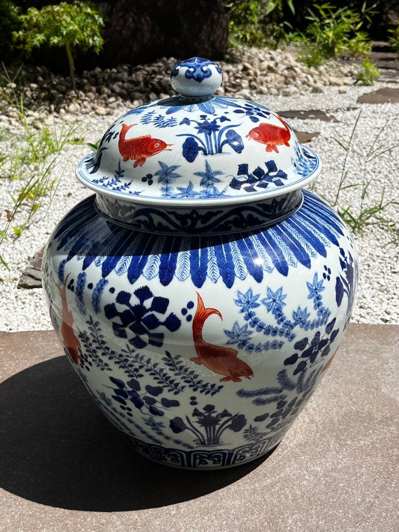 五彩魚藻紋蓋罐　景徳鎮窯　北京故宮博物院　秘蔵　監製証明書付　復刻製作 收藏黄云鹏皇窑高仿明嘉靖五彩鱼藻纹盖罐-清华雅集