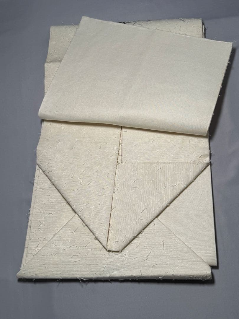 美品] 髭紬 名古屋帯 正絹 お太鼓柄 雀 白練色 洒落帯 小紋 紬 無地