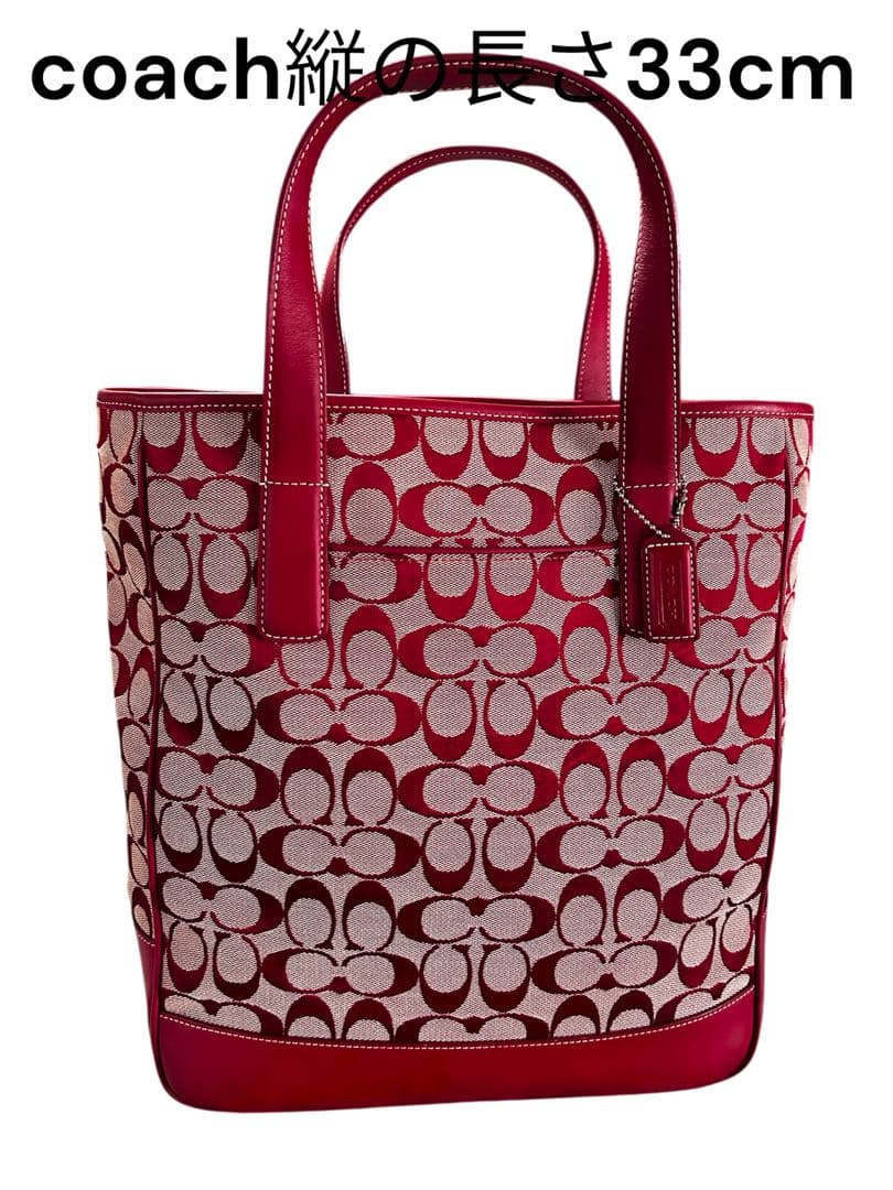 ✨良品✨ コーチ トートバッグ シグネチャー 型押し レッド 赤色 商品6093 COACH コーチ シグネチャー ミニトートバッグ レッド｜Yahoo!フリマ
