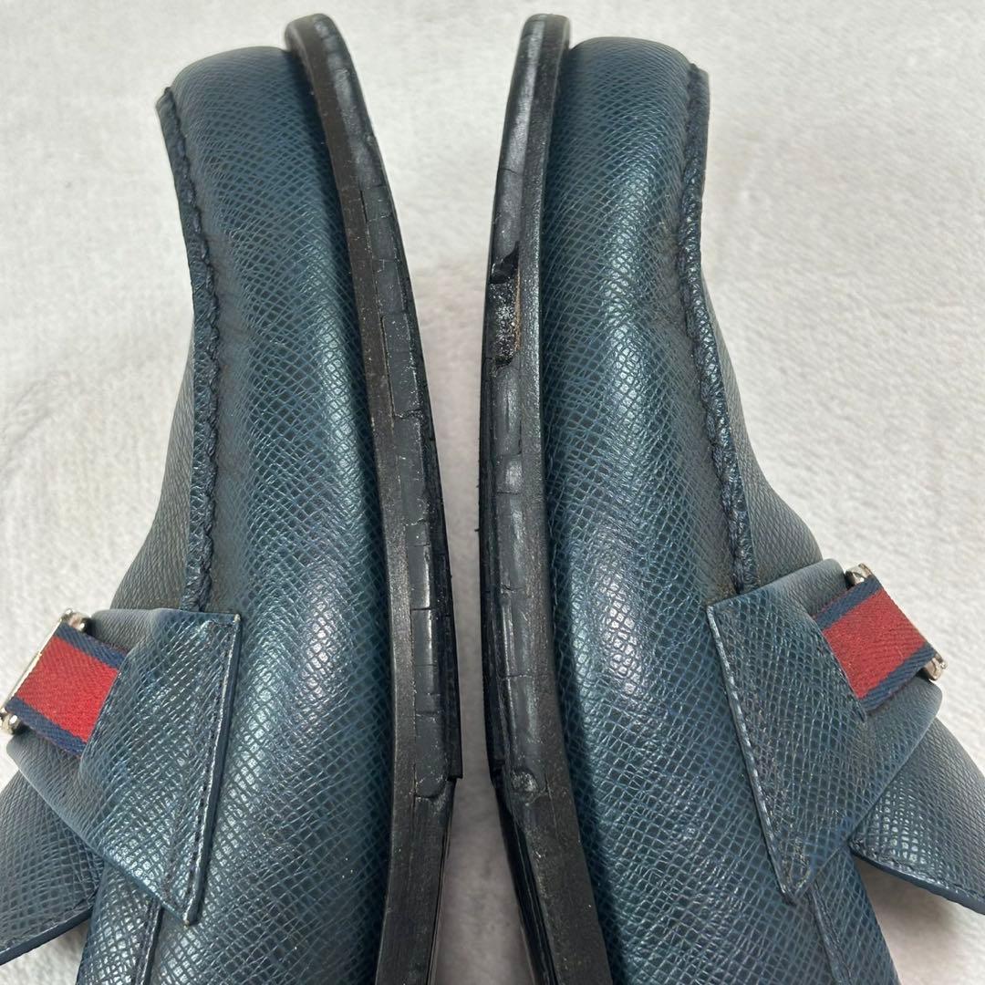 K640 27.0cm ルイヴィトン ロゴ金具 ローファー ネイビー メンズ