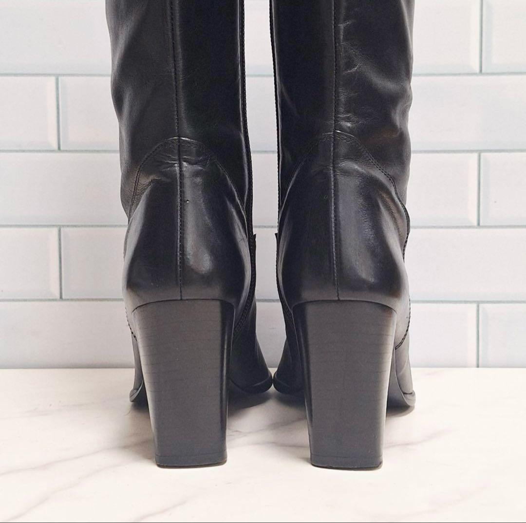 良品】 DIANA ダイアナ レザー ロングブーツ 23.5 サイドジップ 黒