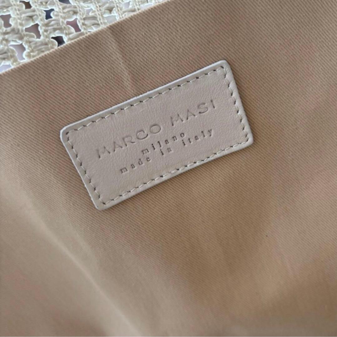 美品】MARCO MASI カゴトート ラフィア×レザー ホワイト メッシュ