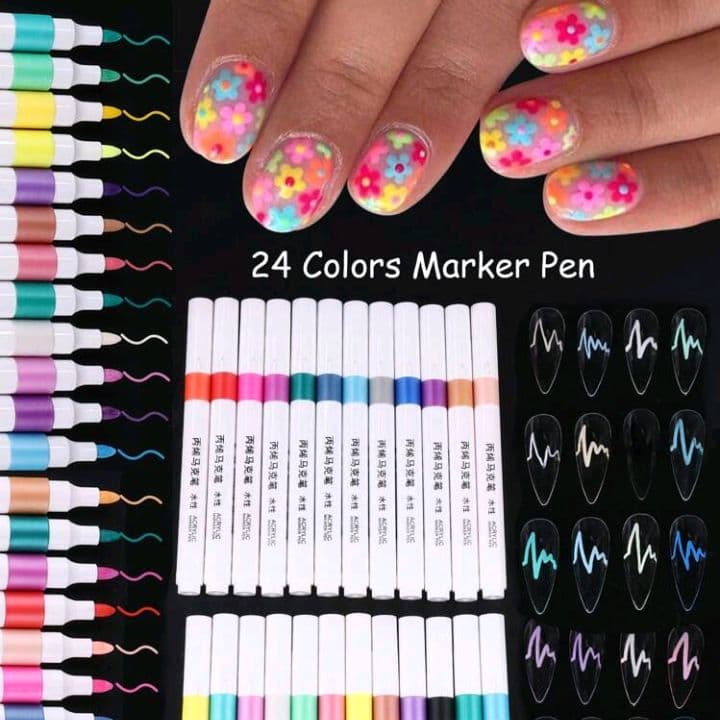 ネイルアートペン 24本セット 水性 デザインペンアート ペン先太め