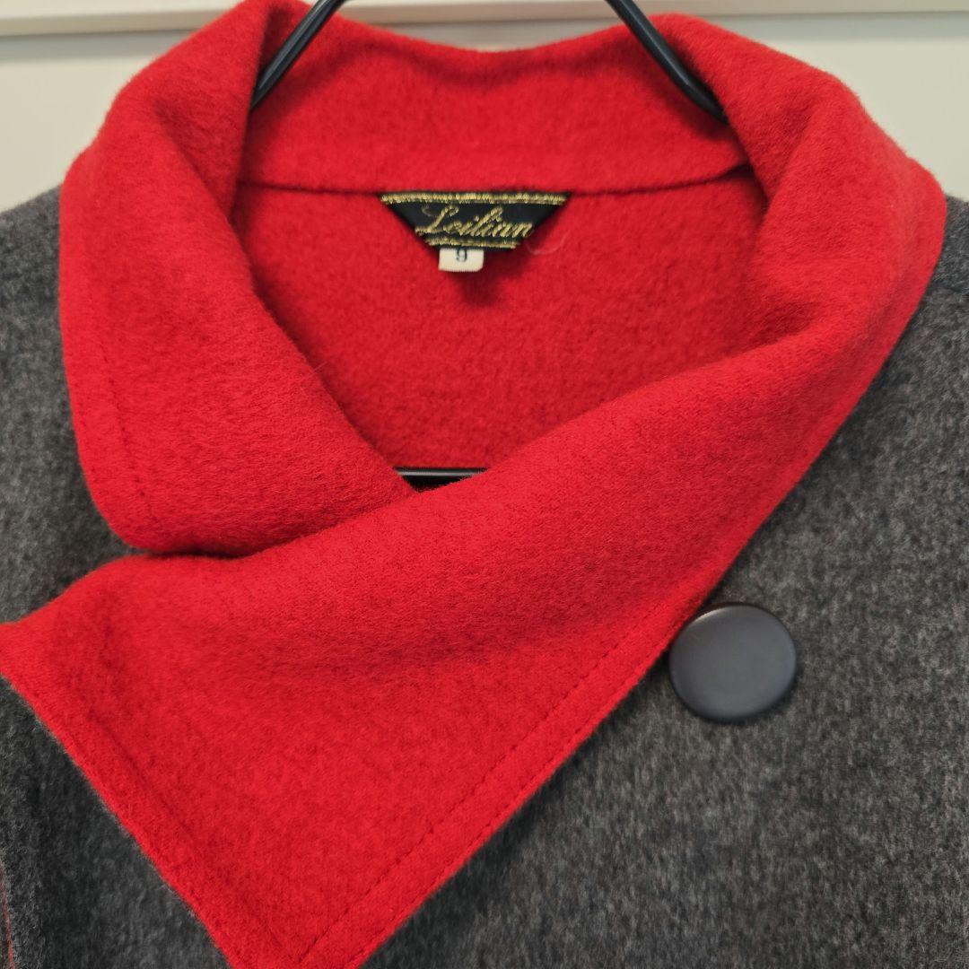 ❤️ヴィンテージ❤️Leilianレリアン ウールリバーコート グレー 赤 9