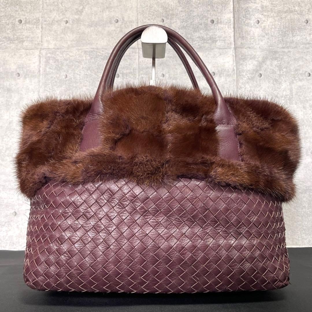 専用品FALORNI イントレチャート レザー×ファー ボルドー トートバッグ 専用品FALORNI イントレチャート レザー×ファー ボルドー トートバッグ