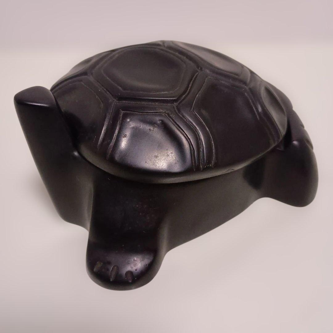 徳村屋 那智黒 工芸品 亀形 レトロ アンティーク 朱肉 印鑑 ケース