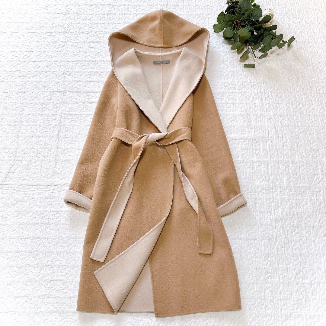 セオリー 8.7万 ORIANA リバー ダブルフェイスフードコート ベルト セオリー 22AW✨カシミヤ リバーコート ダブルフェイス ベルト