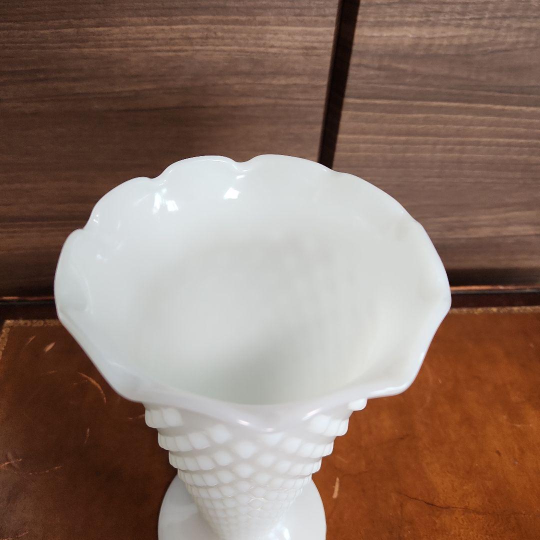 ビンテージ ファイヤーキング ホブネイル フラワーベース ミルクガラス