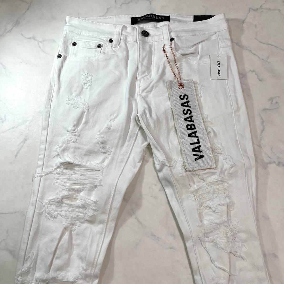 valabasas バラバサス クラッシュスキニーフレアデニム ホワイト 30