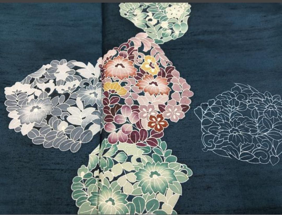 着物リメイク 訪問着紬地 草花文 から作務衣 長身の方でも