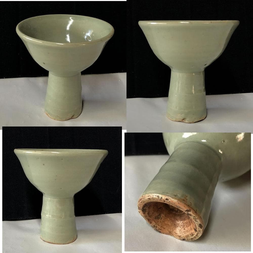 e1378 青磁 馬上杯 木箱入り 唐物 七官青磁 酒器 中国古陶磁