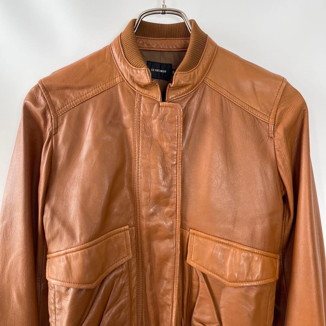 LE CIEL BLEU ルシェルブルー 羊革 レザージャケット 38 ブラウン