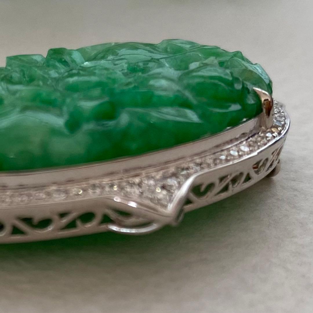 特注品 pt950翡翠ダイヤブローチ アンティーク帯留からのリメイク