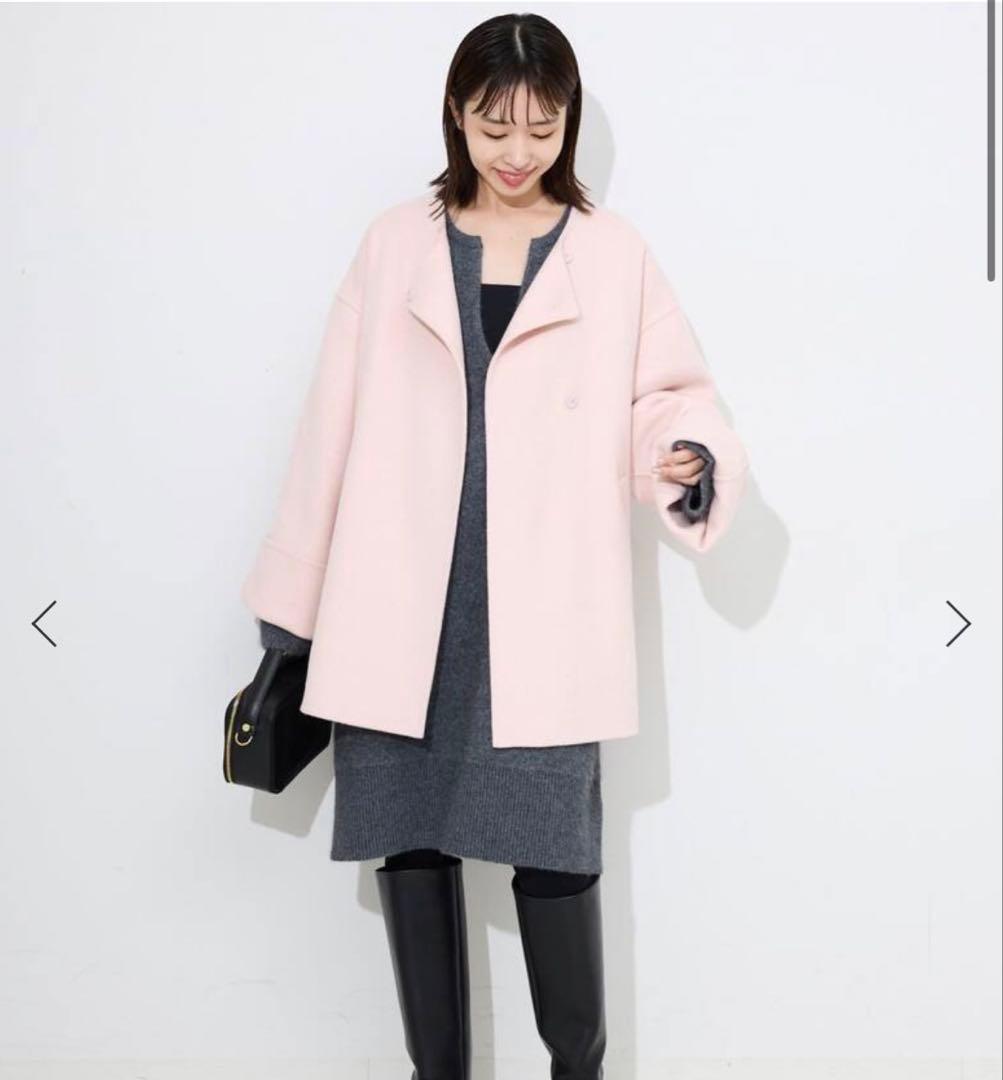 SLOBE IENA 25aw SUPER140 ダブルフェイスノーカラーコート スローブ イエナ SLOBE IENA 《ストール付き/》SUPER140 ダブル