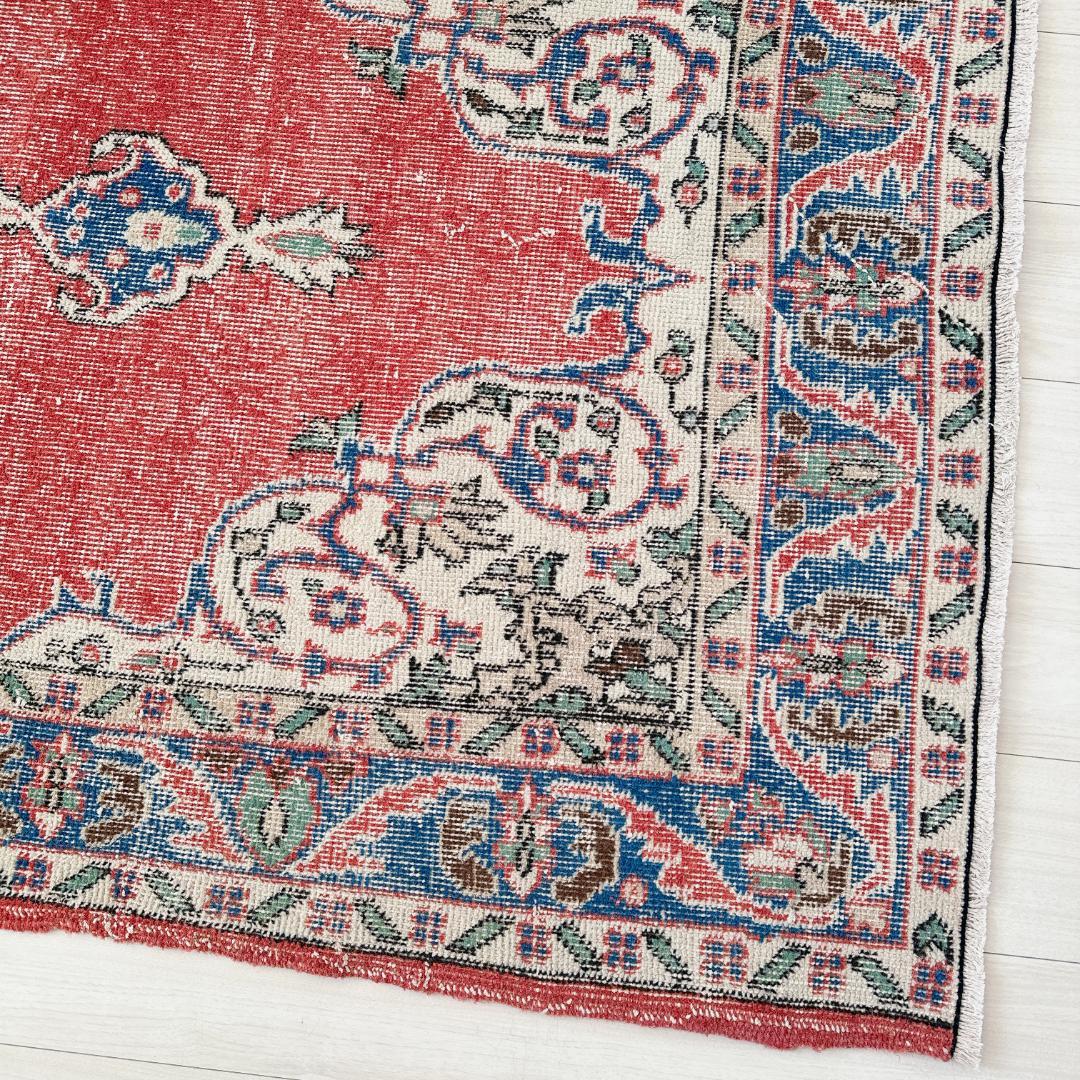 トルコ ヴィンテージラグ A128 レッド ネイビー ターコイズブルー