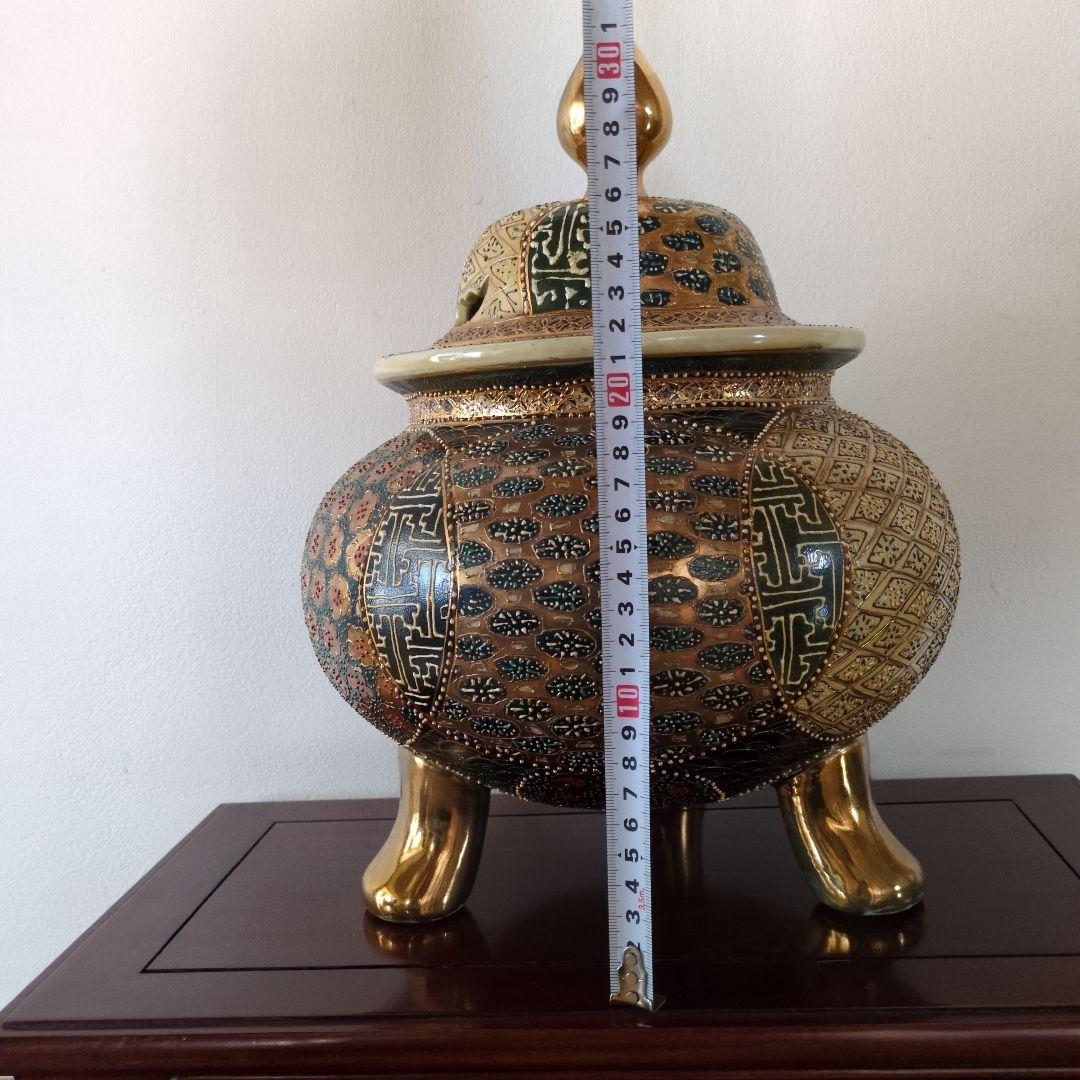 九谷焼 大香炉 三足 青粒 骨董 工芸品 古美術 アンティークの通販はau