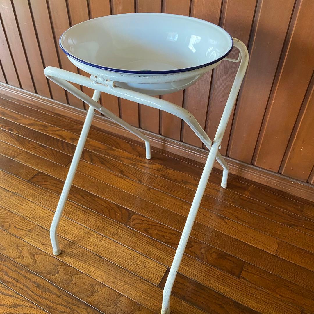 アンティーク ホーロー洗面器 スチール台 昭和レトロ 手洗い - メルカリ