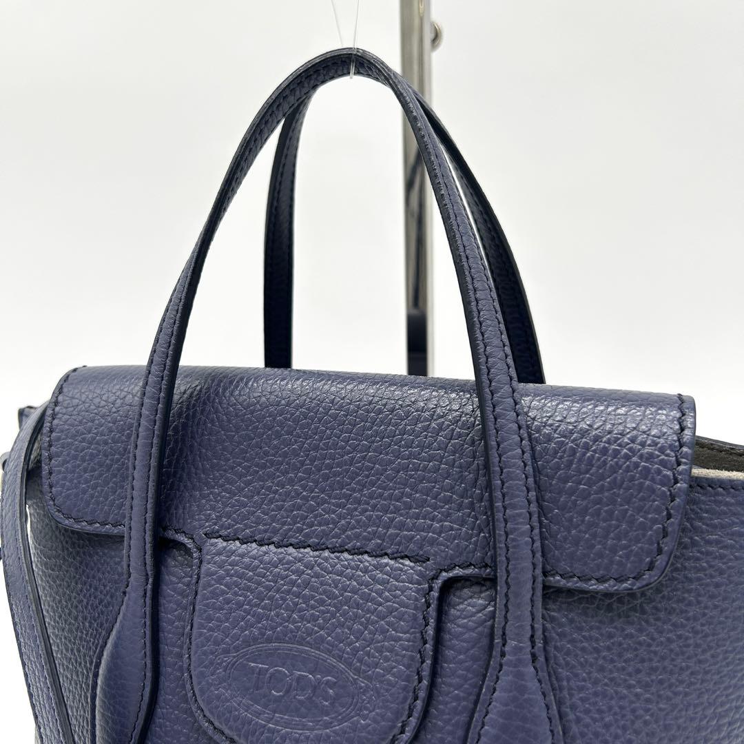 美品】トッズ 2way ジョイミニ ハンドバッグ レザー ネイビー 斜め掛け