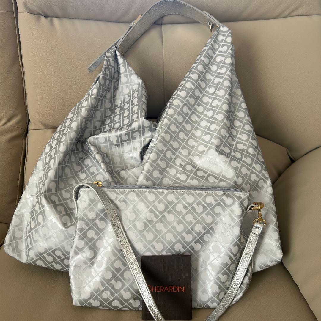 GHERARDINI シルバー ロゴプリント ショルダーバッグ ゲラルディーニ