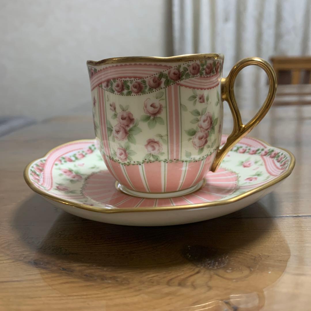 ノリタケ デミタスカップ ソーサー ボーンチャイナ 花柄 ローズ ピンク