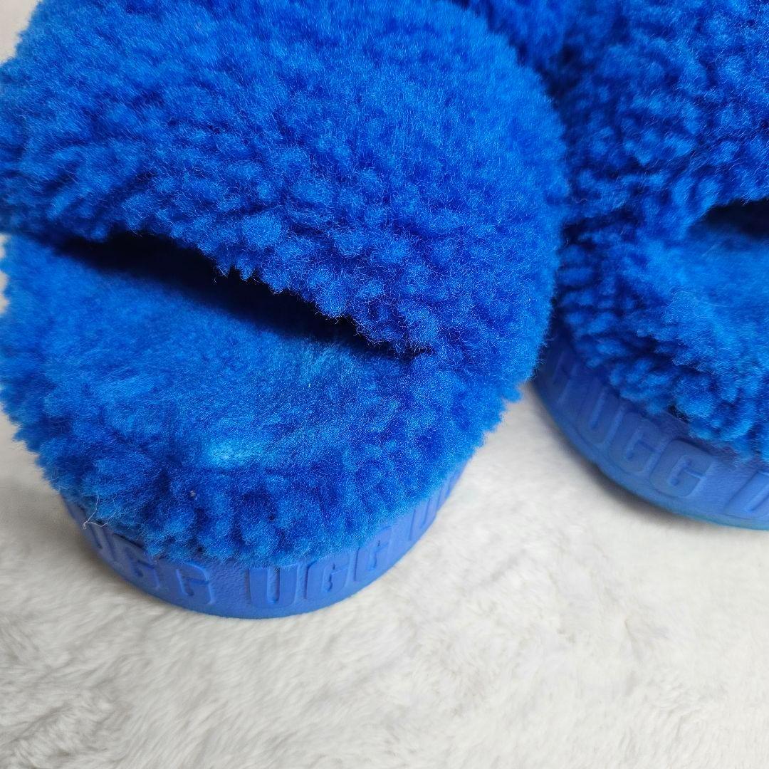 希少色 アグ オー フラッフィータ 厚底 もこもこサンダル ブルー 24cm