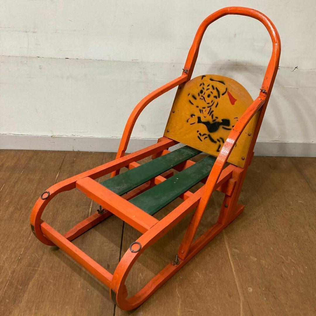 木製 手押し そり 昭和レトロ オレンジ4 曲げ木 犬ぞり 犬そり