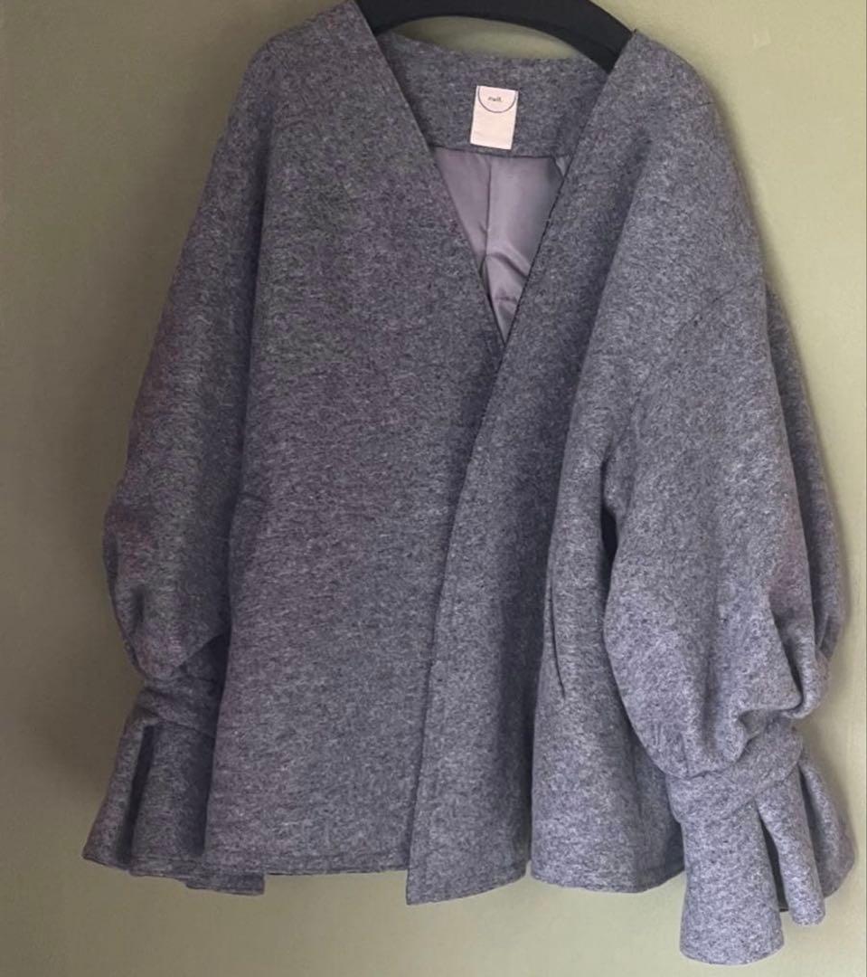 S様 ヌル null. フラワースリーブ ショート ジャケット グレー コート