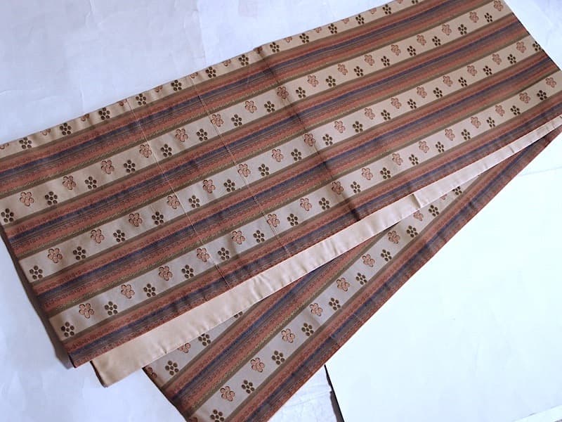 袋名古屋帯（縞に梅鉢文）長372 全通総柄 正絹美品 - 着物・浴衣お