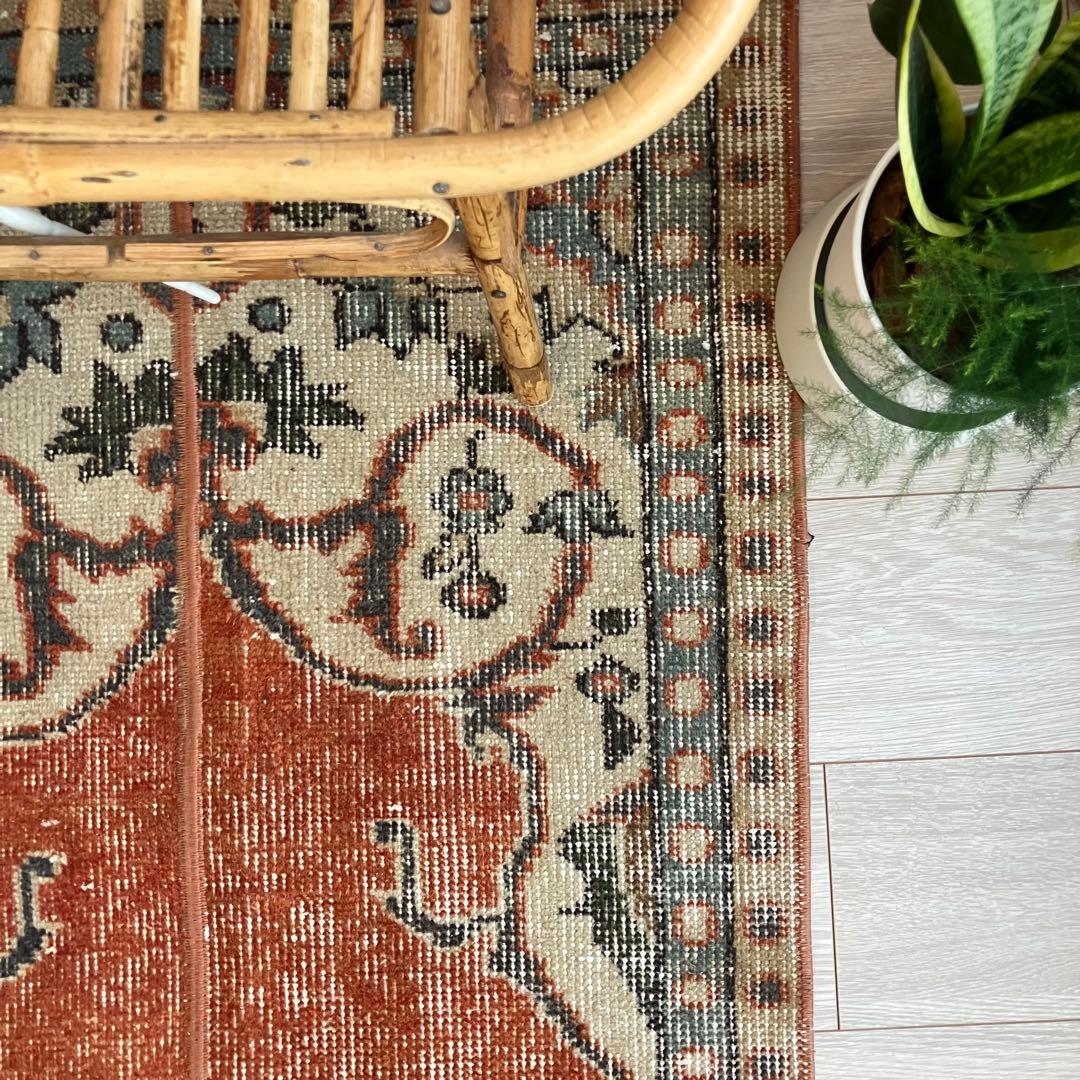 オレンジ✳︎65×187 ブルー パッチワークランナー トルコヴィンテージラグ