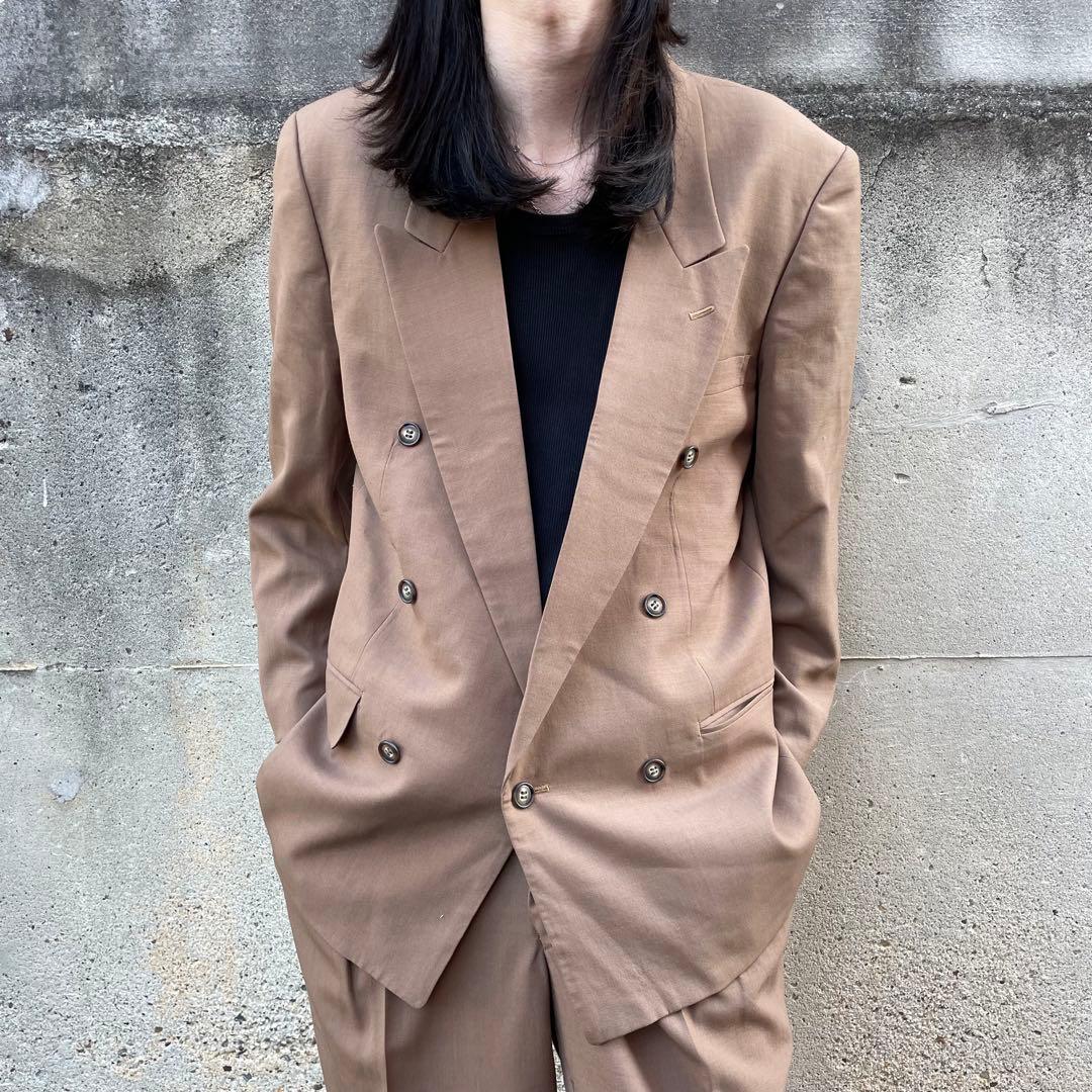90'sキャメル ウール ダブルスーツ セットアップ レトロ 菅田将暉