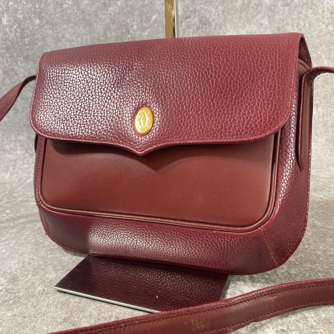 美品 カルティエ マストライン ポシェット　ショルダーバッグ 斜め掛け Cartier（カルティエ） マストライン ショルダーバッグ ボルドー