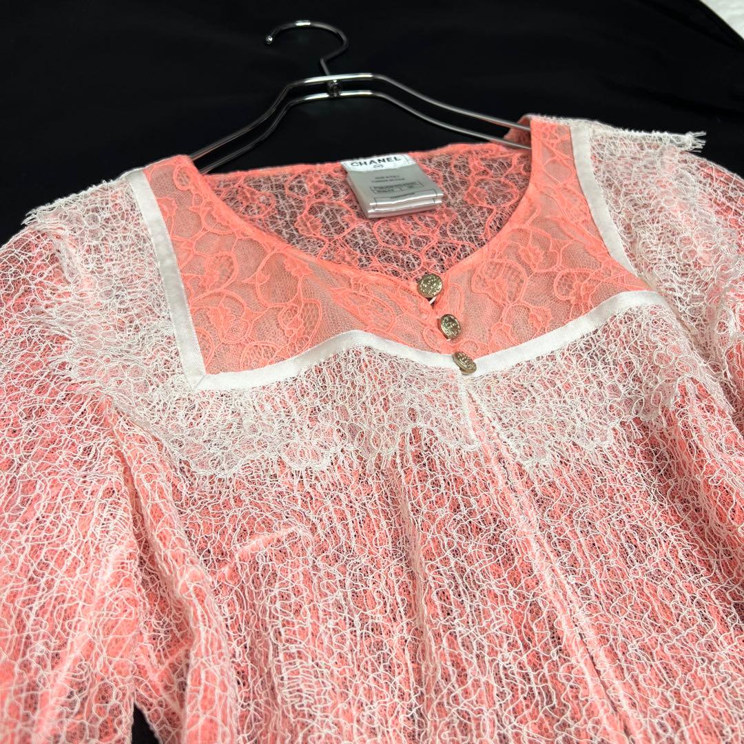 ココボタン✨ CHANEL シャネル 総レースシアーシャツブラウス リボン