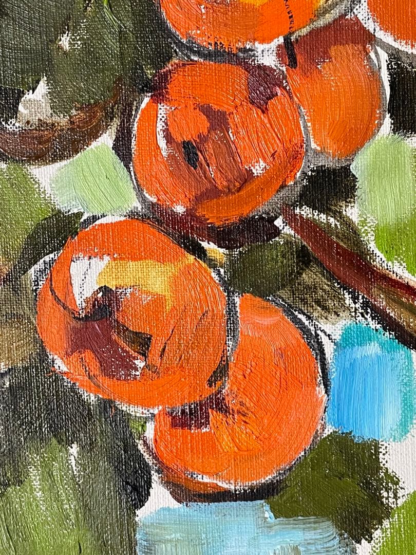 油彩 原画】柿の木 ― 秋の光を描いた一点物（2019年作） - メルカリ