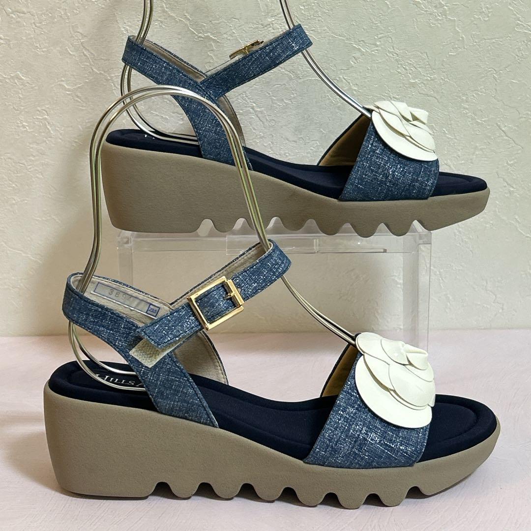 極美品】ヒルズアベニュー デニム調 カメリア サンダル 23.5cm 日本製