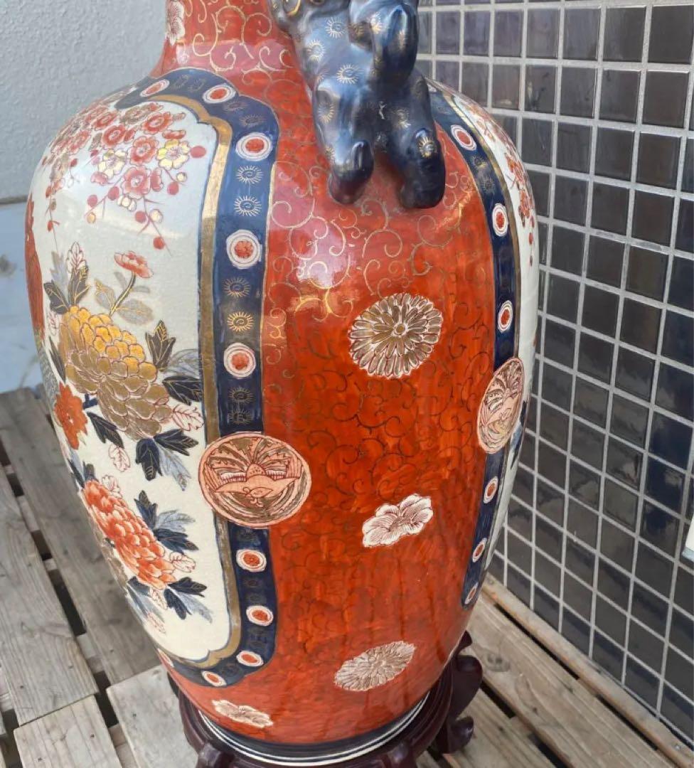 伊万里焼 大花瓶 壺 金襴手 花鳥文 骨董品 稀少 高さ76cm 狛犬 - メルカリ