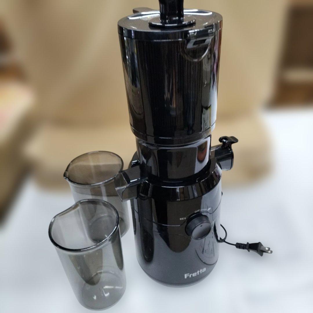 Fretta ブラックジューサー 逆回転機能付き Fretta ジューサー 10.8cm広い投入口 1L大容量 スロージューサー - UMSTORE