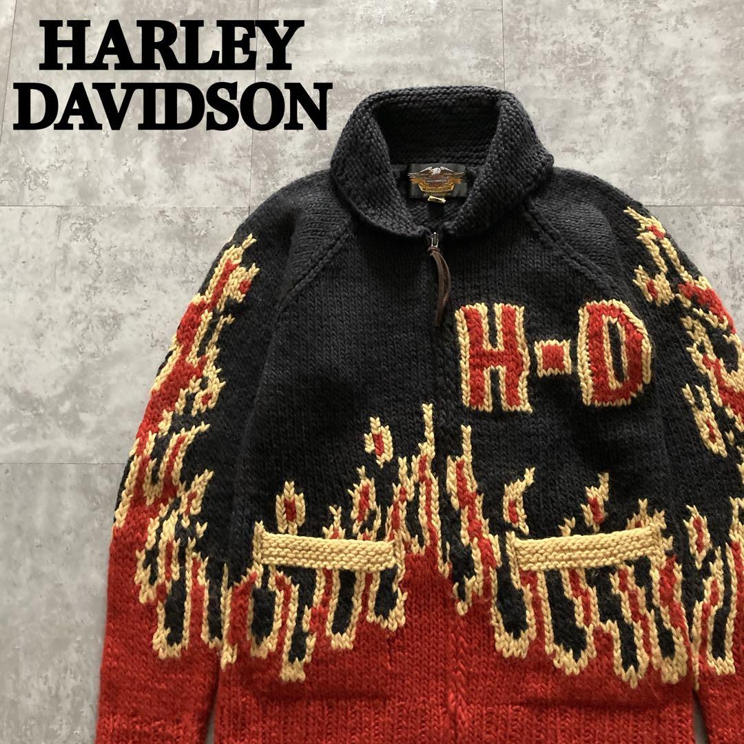 ハーレーダビッドソン 90s ファイヤーパターン 表記M カウチンセーター