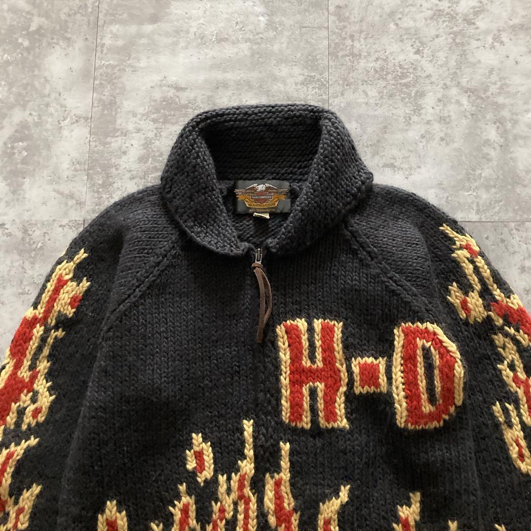 ハーレーダビッドソン 90s ファイヤーパターン 表記M カウチンセーター