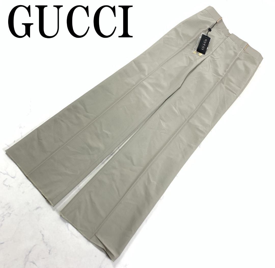 LA5286 新品タグ付き グッチ スラックス チノパン ベージュ 42 GUCCI / グッチ | 2017 | ウール ワイドスラックスパンツ | 42