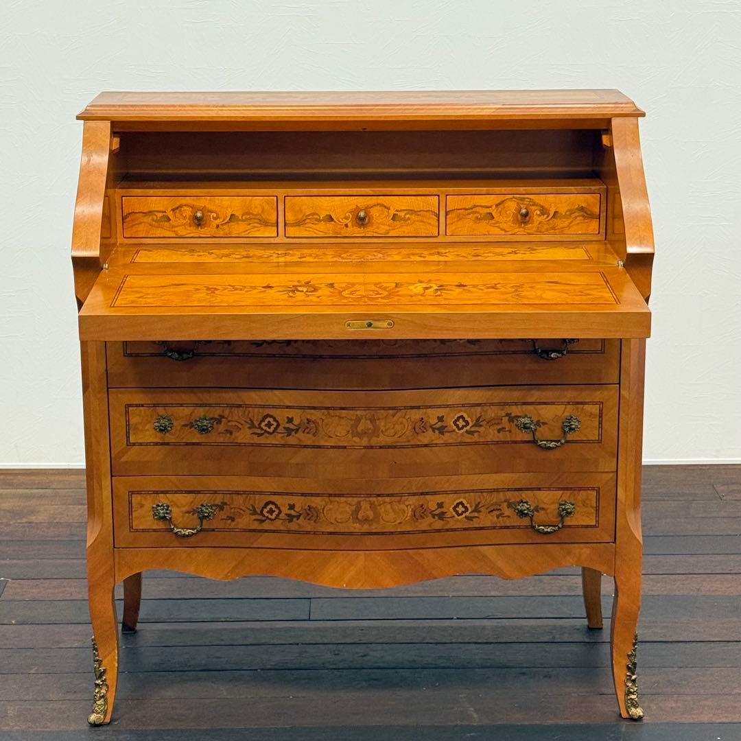 H110K64 イタリア製 象嵌細工 ライティングビューロー 鍵付き