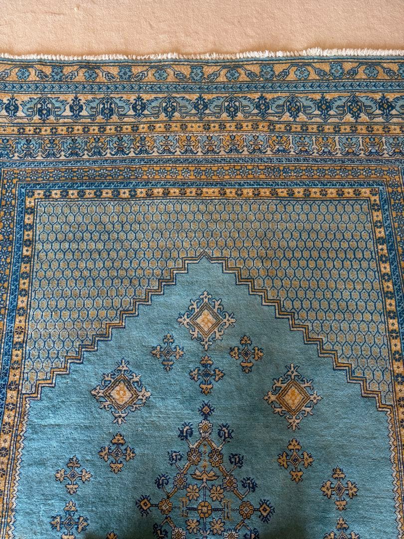 モロッコ産 手織り絨毯 大判 3mx2m ラグ ターコイズブルー