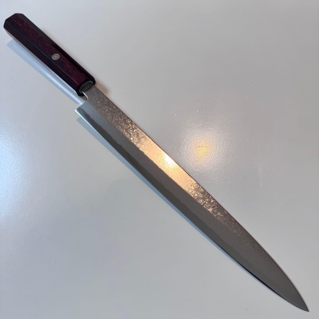 270mm ダマスカス墨流し柳刃包丁 紫檀八角柄 鏡面仕上げ 刺身用 - メルカリ