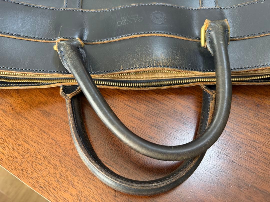 ガンゾ GANZO ネイビー レザー ビジネスバッグ - メルカリ